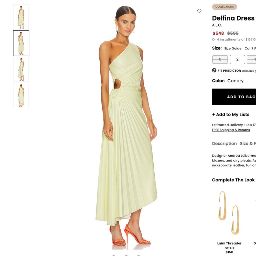 A.L.C. Delfina Dress in Canary Size 2